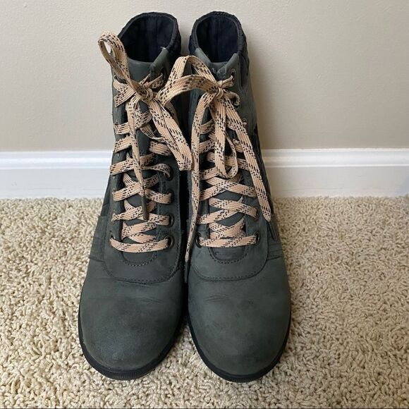 Sorel PDX Lace up Wedge Lexie Wedge Black Quarry Leather Canvas 8 - Picture 3 of 6